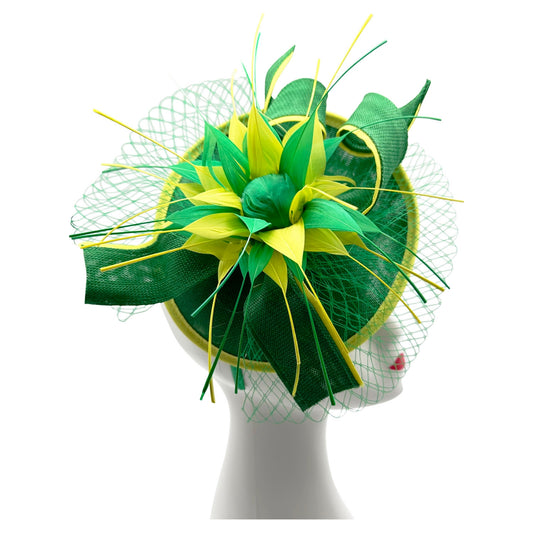 Flower Fascinator Headband Clip Wedding Hatinator with Veil and Arrowed Feathers