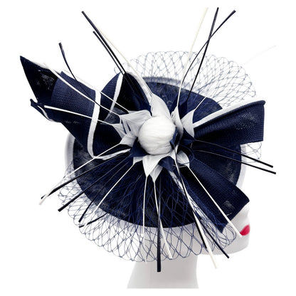 Flower Fascinator Headband Clip Wedding Hatinator with Veil and Arrowed Feathers