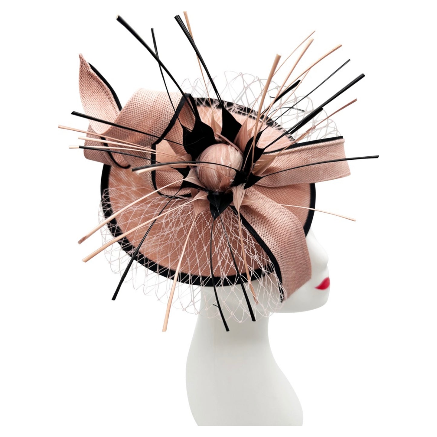 Flower Fascinator Headband Clip Wedding Hatinator with Veil and Arrowed Feathers