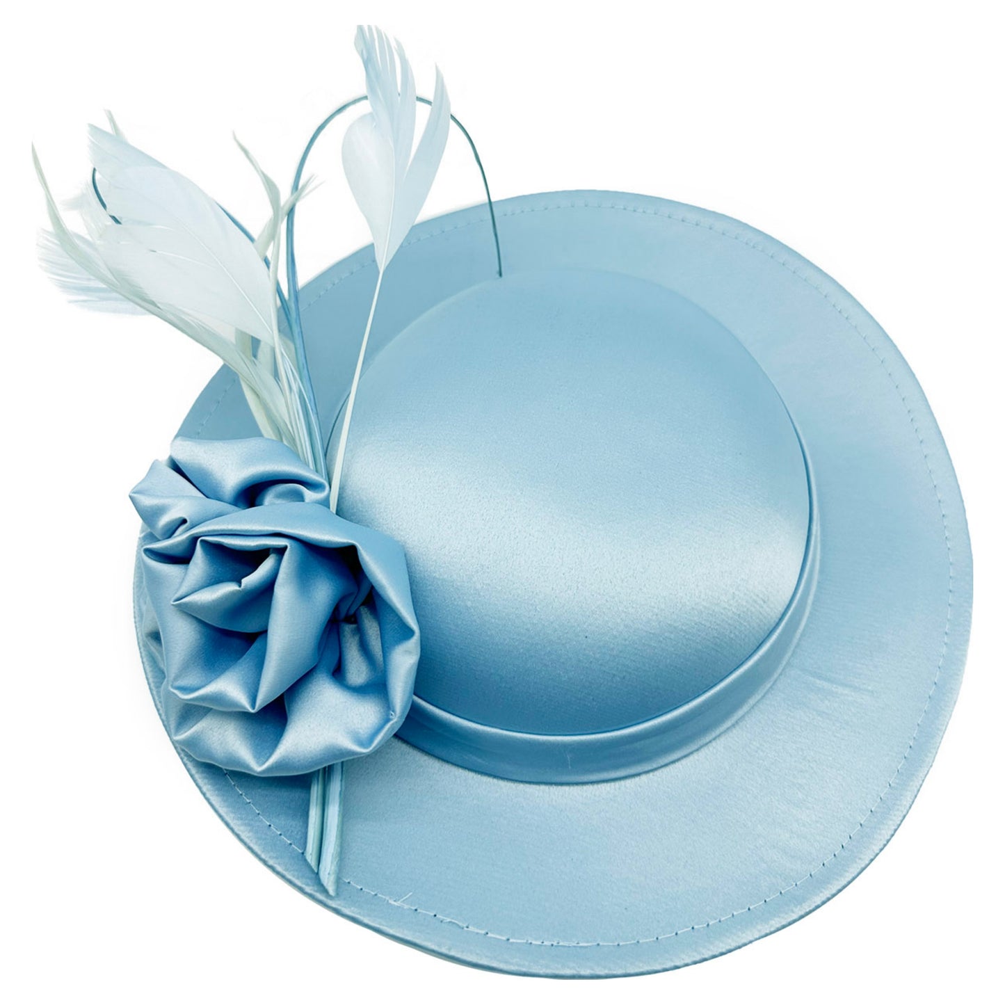 Satin Hatinator Headpiece Fascinator with Rose Flowers and Curled Feathers Wedding Hat Prom Parties