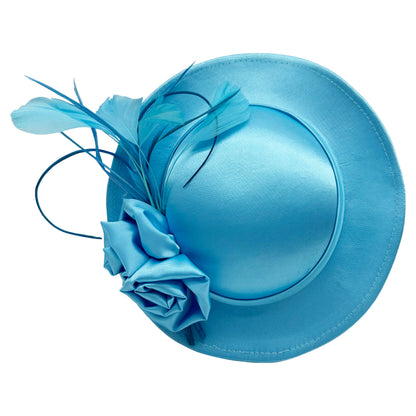 Satin Hatinator Headpiece Fascinator with Rose Flowers and Curled Feathers Wedding Hat Prom Parties