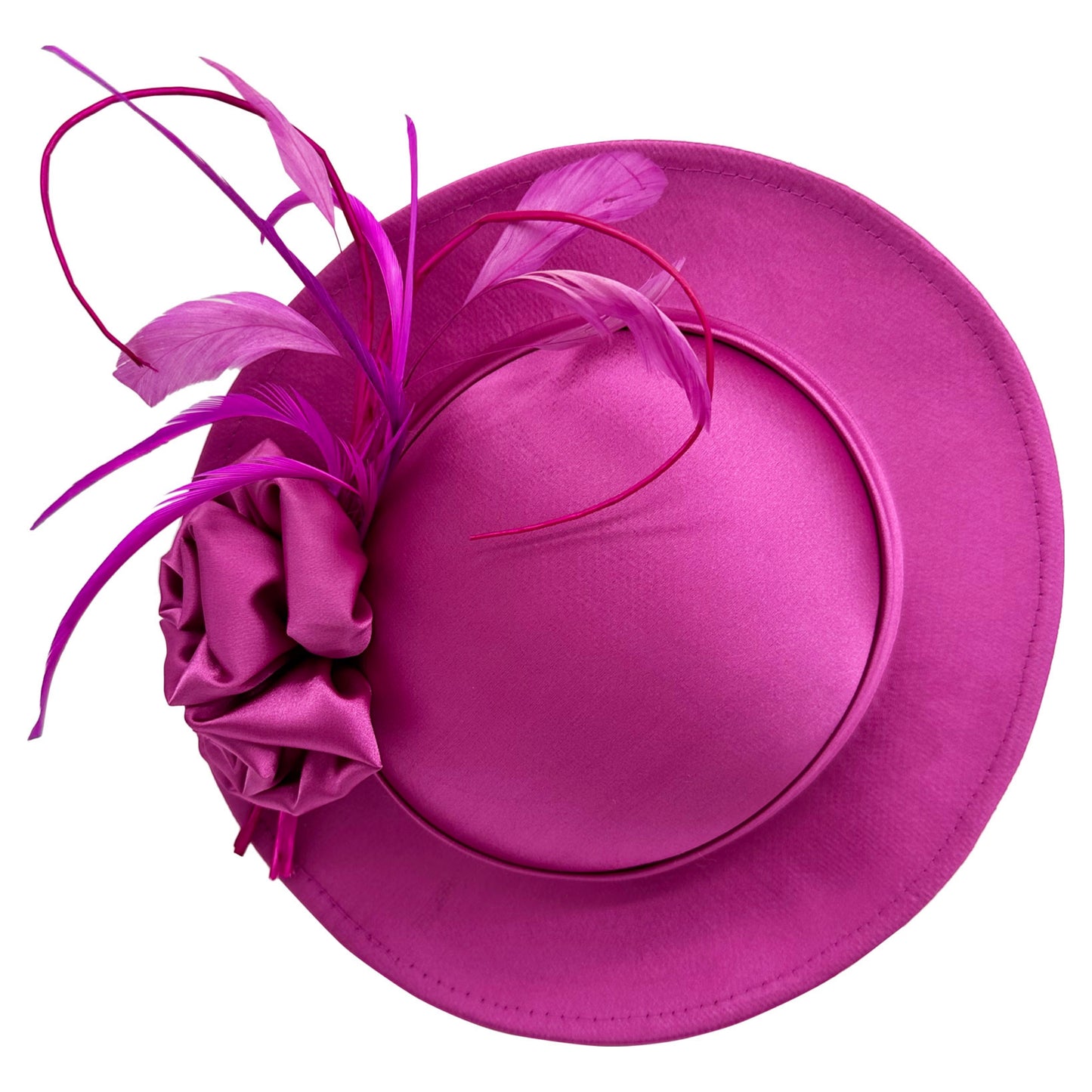 Satin Hatinator Headpiece Fascinator with Rose Flowers and Curled Feathers Wedding Hat Prom Parties