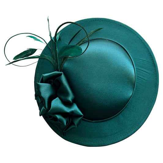 Satin Hatinator Headpiece Fascinator with Rose Flowers and Curled Feathers Wedding Hat Prom Parties