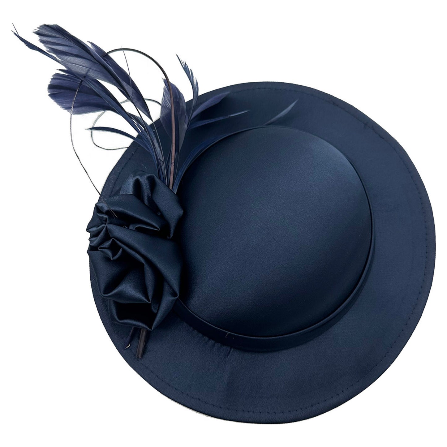Satin Hatinator Headpiece Fascinator with Rose Flowers and Curled Feathers Wedding Hat Prom Parties