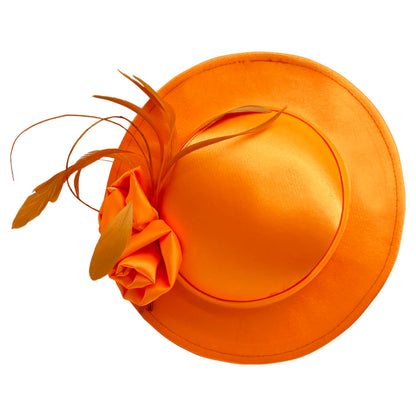 Satin Hatinator Headpiece Fascinator with Rose Flowers and Curled Feathers Wedding Hat Prom Parties