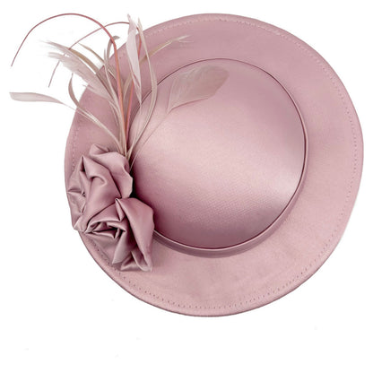 Satin Hatinator Headpiece Fascinator with Rose Flowers and Curled Feathers Wedding Hat Prom Parties