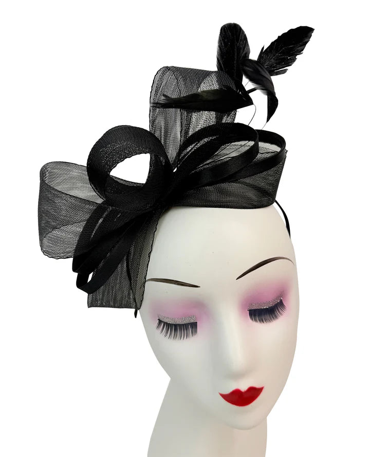 Women's Satin Looped Bow Shaped Feather Fascinator Headband Alice Band Ladies Day Weddings Races Prom Royal Ascot