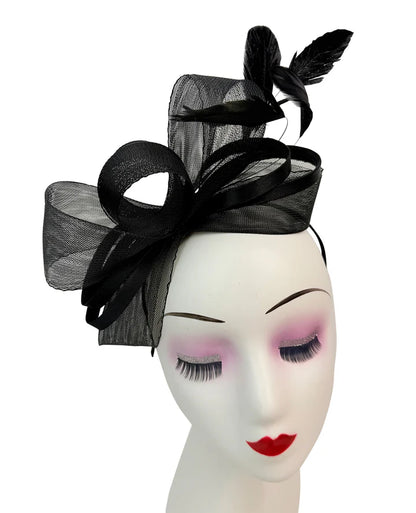 Women's Satin Looped Bow Shaped Feather Fascinator Headband Alice Band Ladies Day Weddings Races Prom Royal Ascot