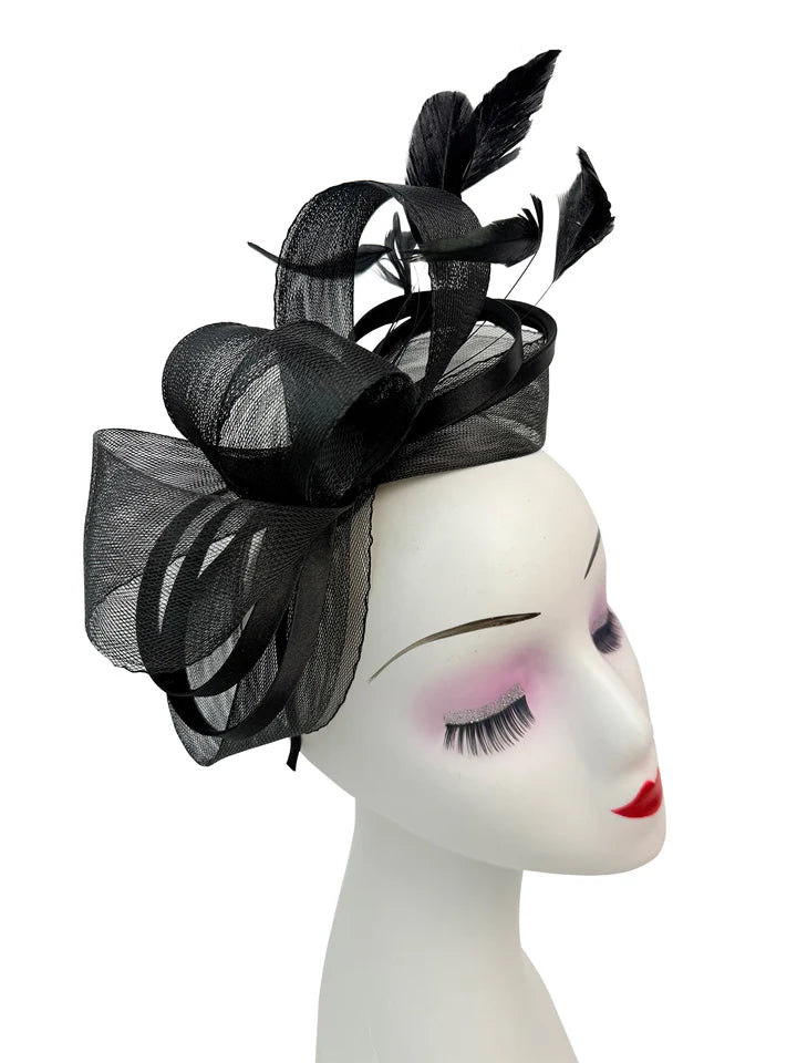 Women's Satin Looped Bow Shaped Feather Fascinator Headband Alice Band Ladies Day Weddings Races Prom Royal Ascot