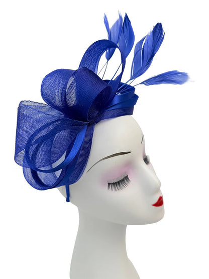 Women's Satin Looped Bow Shaped Feather Fascinator Headband Alice Band Ladies Day Weddings Races Prom Royal Ascot