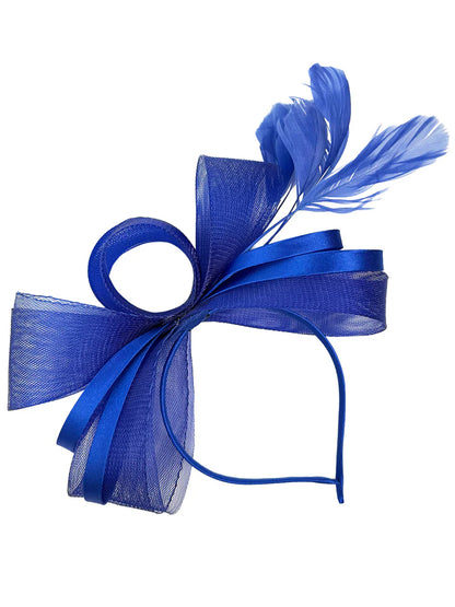 Women's Satin Looped Bow Shaped Feather Fascinator Headband Alice Band Ladies Day Weddings Races Prom Royal Ascot
