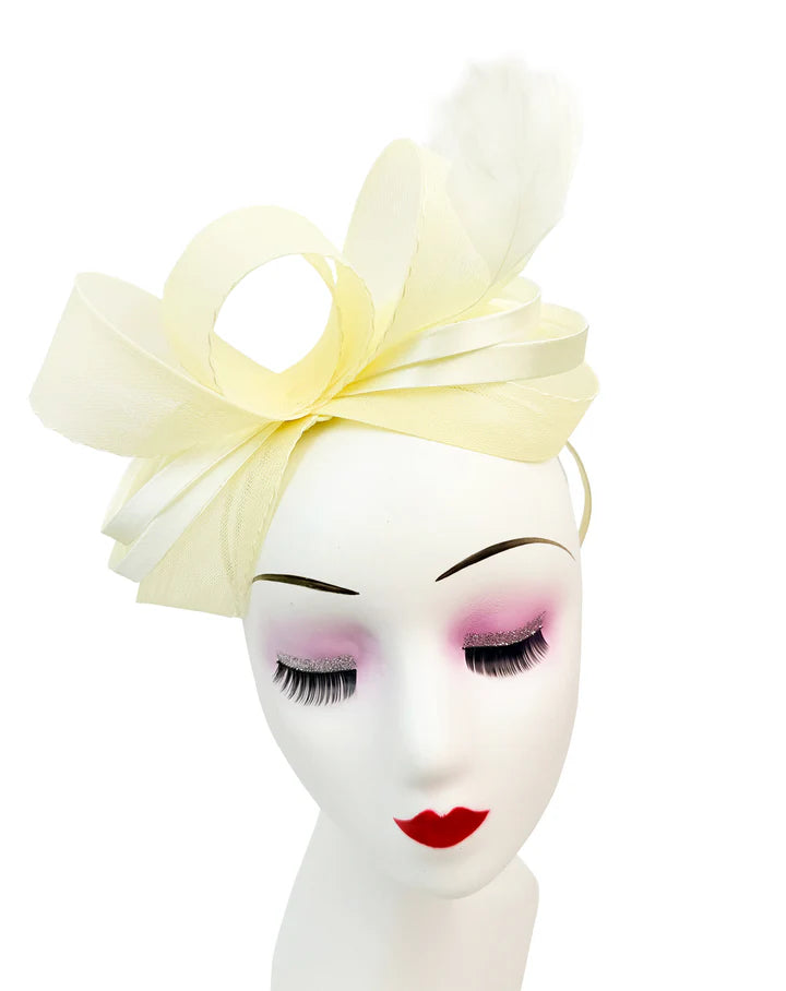 Women's Satin Looped Bow Shaped Feather Fascinator Headband Alice Band Ladies Day Weddings Races Prom Royal Ascot