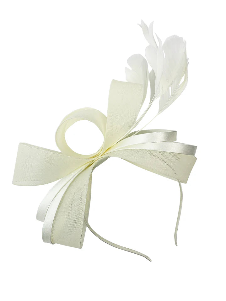 Women's Satin Looped Bow Shaped Feather Fascinator Headband Alice Band Ladies Day Weddings Races Prom Royal Ascot