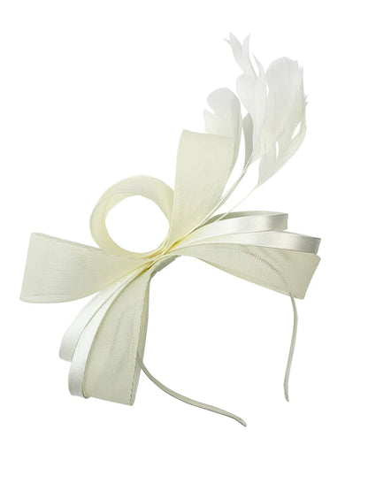 Women's Satin Looped Bow Shaped Feather Fascinator Headband Alice Band Ladies Day Weddings Races Prom Royal Ascot