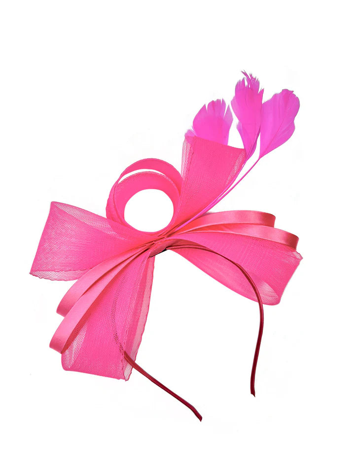 Women's Satin Looped Bow Shaped Feather Fascinator Headband Alice Band Ladies Day Weddings Races Prom Royal Ascot