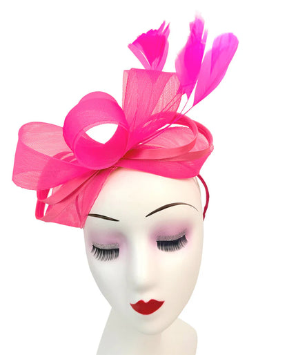Women's Satin Looped Bow Shaped Feather Fascinator Headband Alice Band Ladies Day Weddings Races Prom Royal Ascot