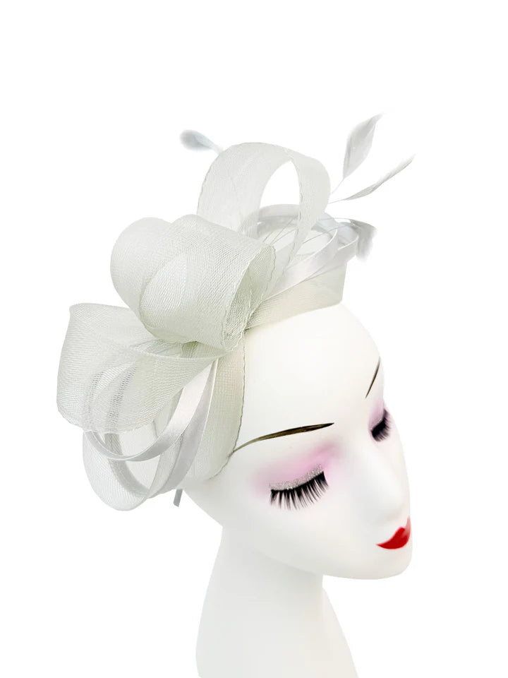 Women's Satin Looped Bow Shaped Feather Fascinator Headband Alice Band Ladies Day Weddings Races Prom Royal Ascot