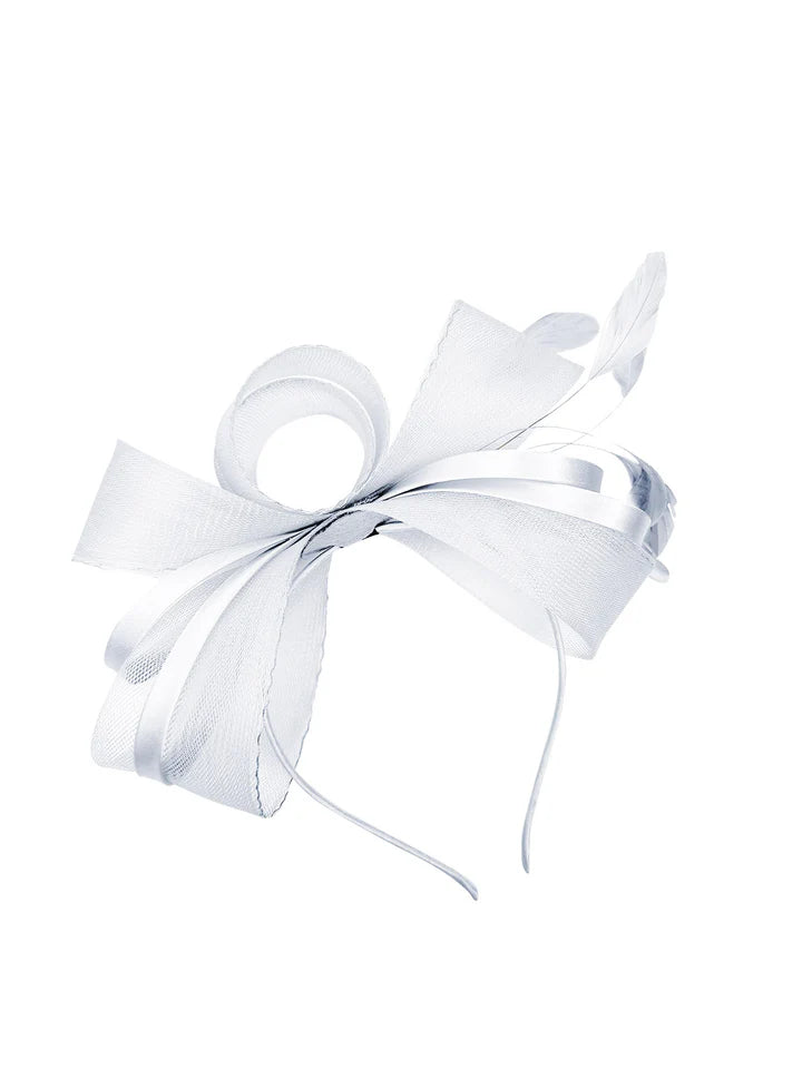 Women's Satin Looped Bow Shaped Feather Fascinator Headband Alice Band Ladies Day Weddings Races Prom Royal Ascot
