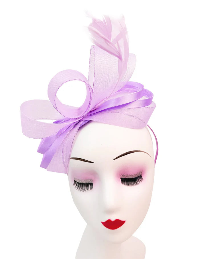 Women's Satin Looped Bow Shaped Feather Fascinator Headband Alice Band Ladies Day Weddings Races Prom Royal Ascot