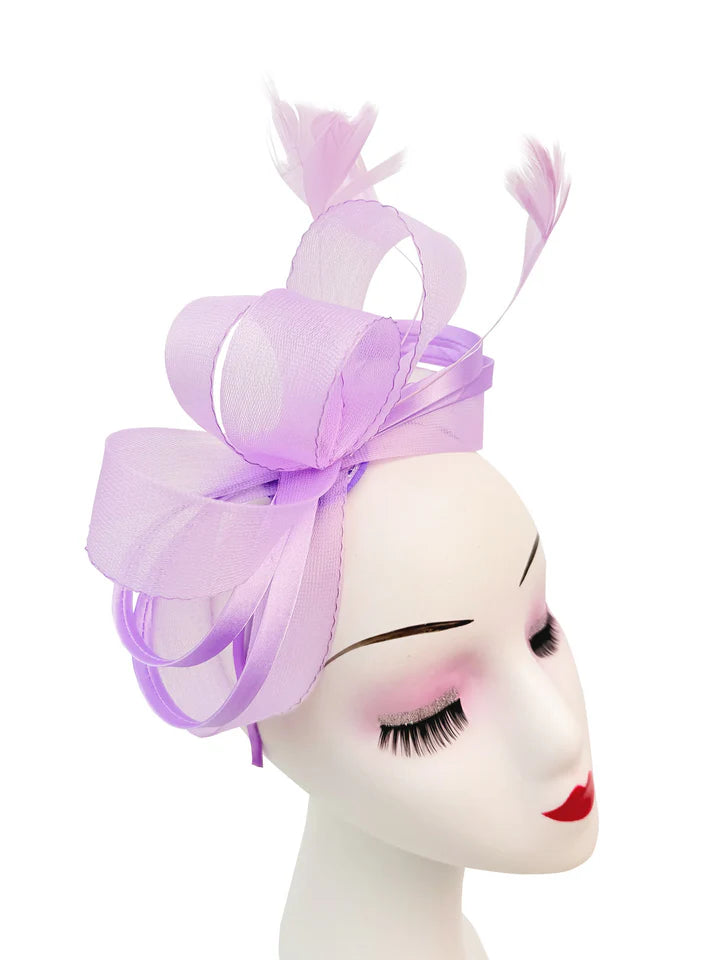 Women's Satin Looped Bow Shaped Feather Fascinator Headband Alice Band Ladies Day Weddings Races Prom Royal Ascot