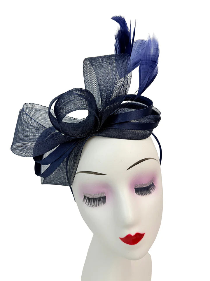 Women's Satin Looped Bow Shaped Feather Fascinator Headband Alice Band Ladies Day Weddings Races Prom Royal Ascot