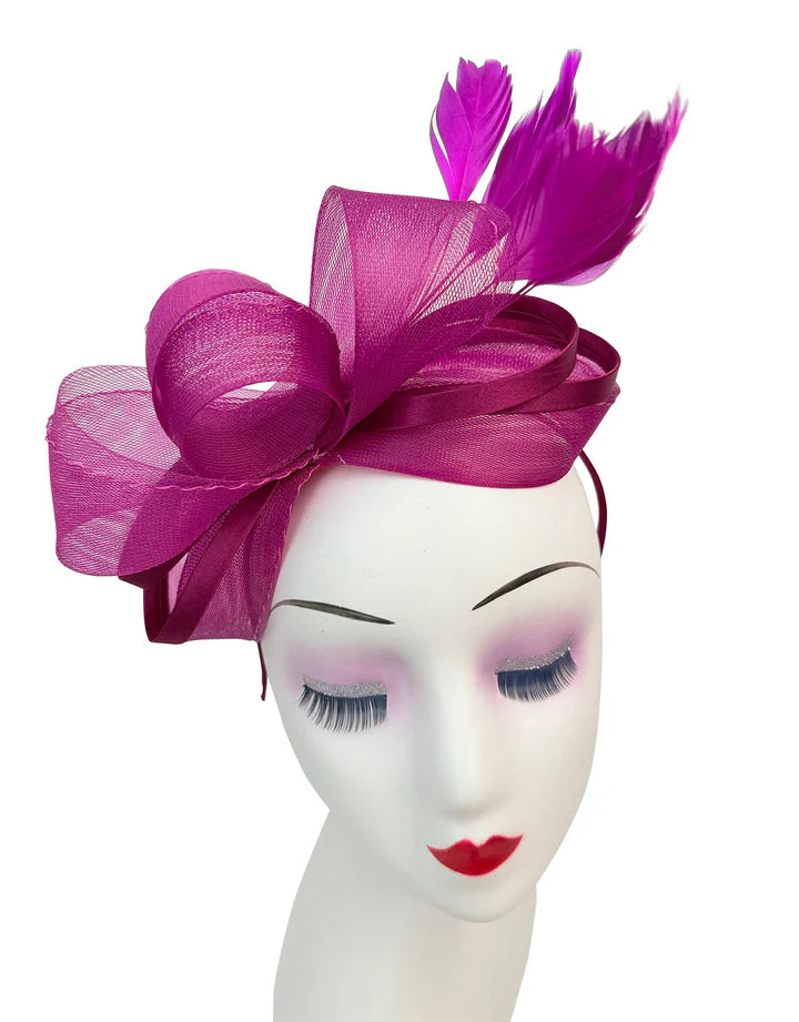 Women's Satin Looped Bow Shaped Feather Fascinator Headband Alice Band Ladies Day Weddings Races Prom Royal Ascot
