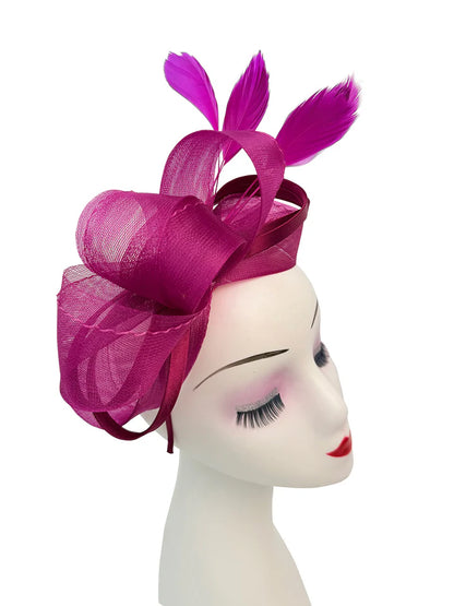 Women's Satin Looped Bow Shaped Feather Fascinator Headband Alice Band Ladies Day Weddings Races Prom Royal Ascot