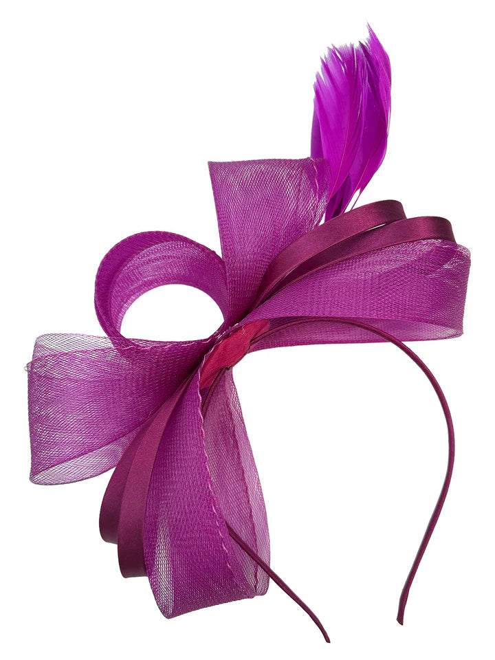 Women's Satin Looped Bow Shaped Feather Fascinator Headband Alice Band Ladies Day Weddings Races Prom Royal Ascot