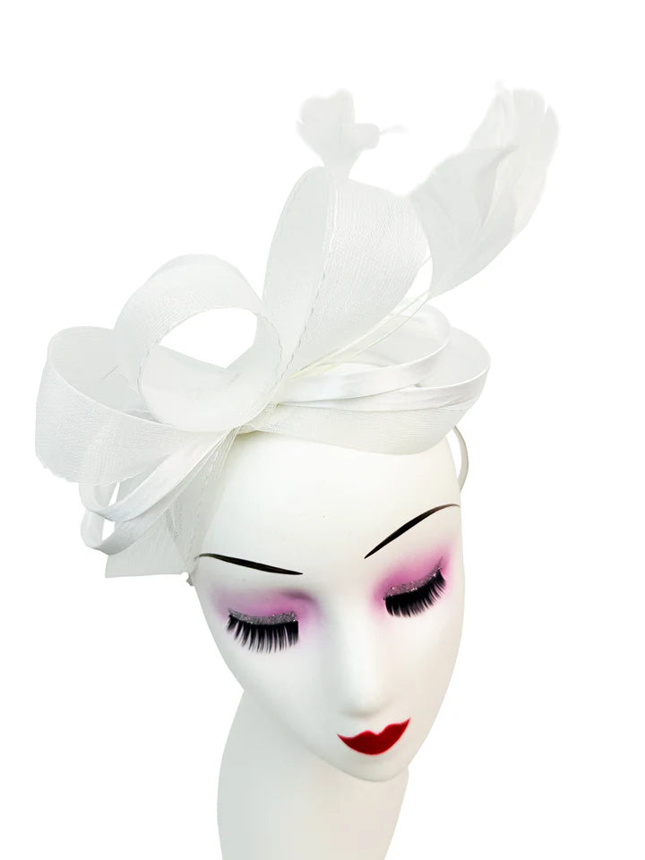 Women's Satin Looped Bow Shaped Feather Fascinator Headband Alice Band Ladies Day Weddings Races Prom Royal Ascot
