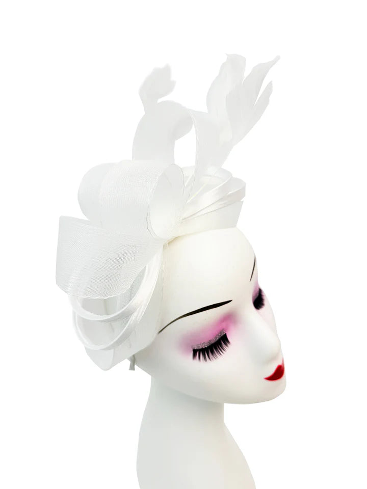 Women's Satin Looped Bow Shaped Feather Fascinator Headband Alice Band Ladies Day Weddings Races Prom Royal Ascot