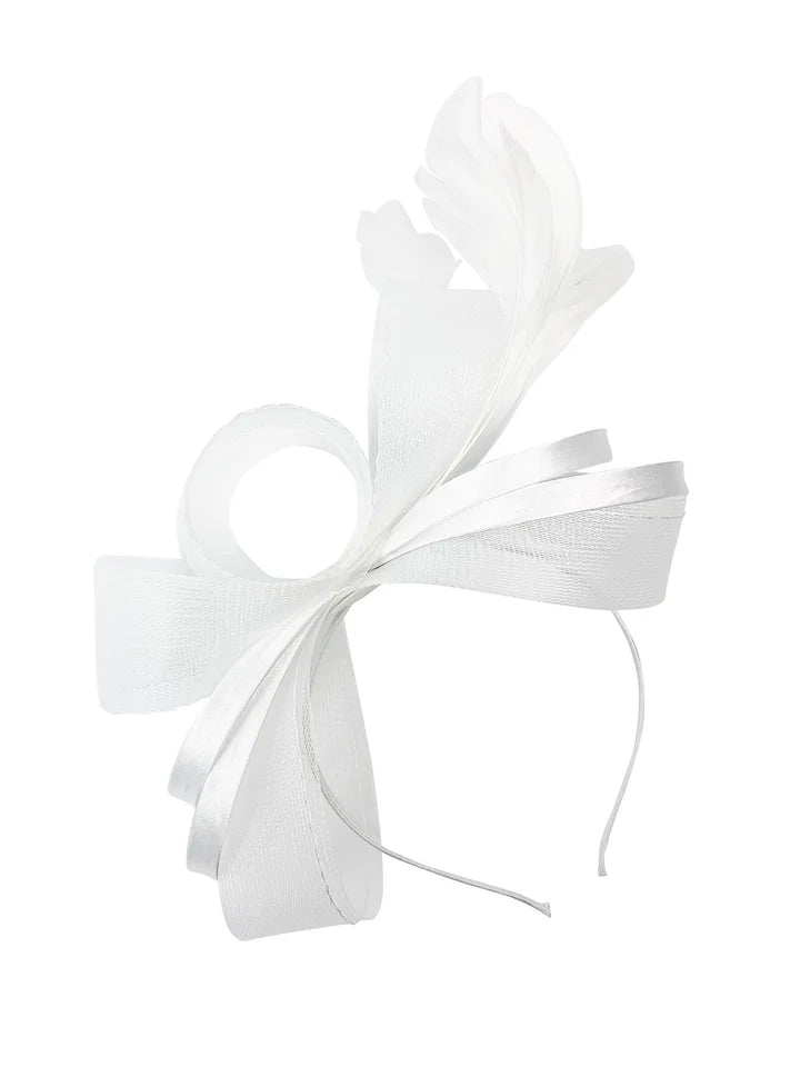 Women's Satin Looped Bow Shaped Feather Fascinator Headband Alice Band Ladies Day Weddings Races Prom Royal Ascot