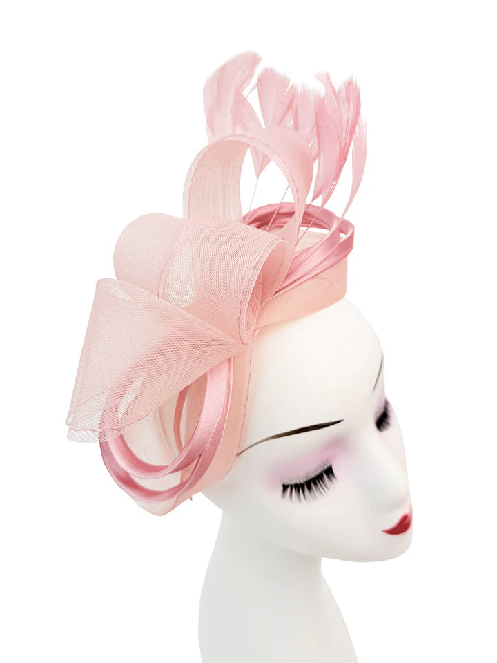 Women's Satin Looped Bow Shaped Feather Fascinator Headband Alice Band Ladies Day Weddings Races Prom Royal Ascot