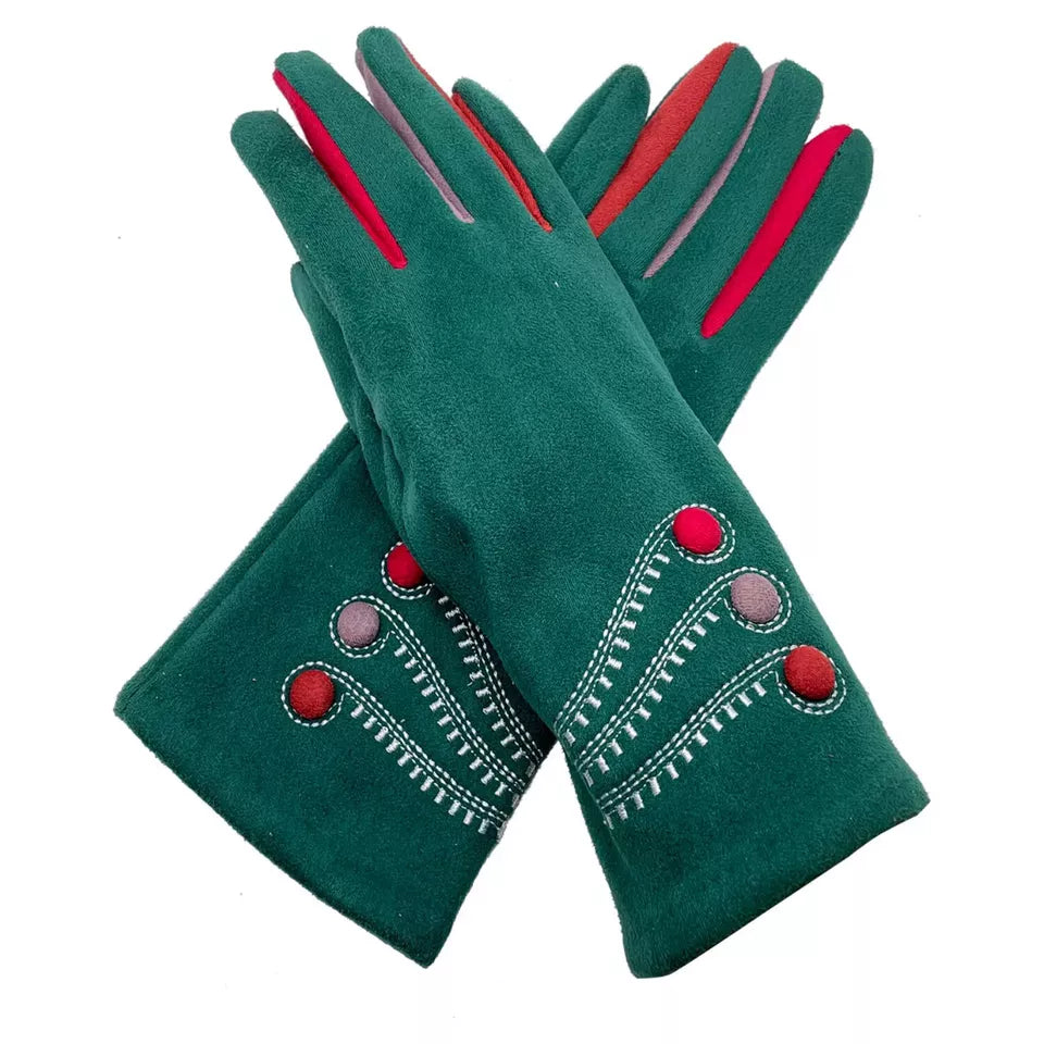 Women Winter Warm Thermal Cosy Gloves Fleece Lined Colourful Buttons Pattern Touch Screen Gloves