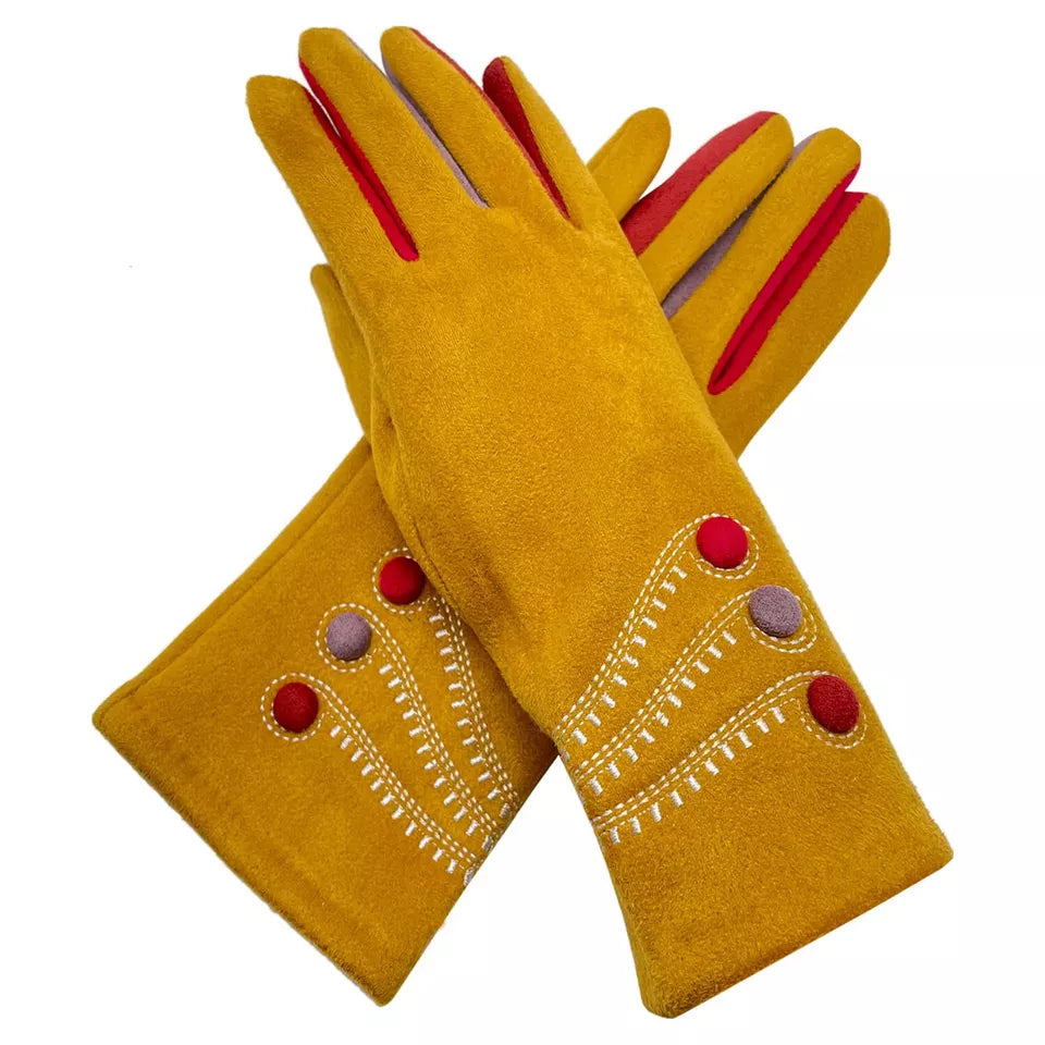 Women Winter Warm Thermal Cosy Gloves Fleece Lined Colourful Buttons Pattern Touch Screen Gloves