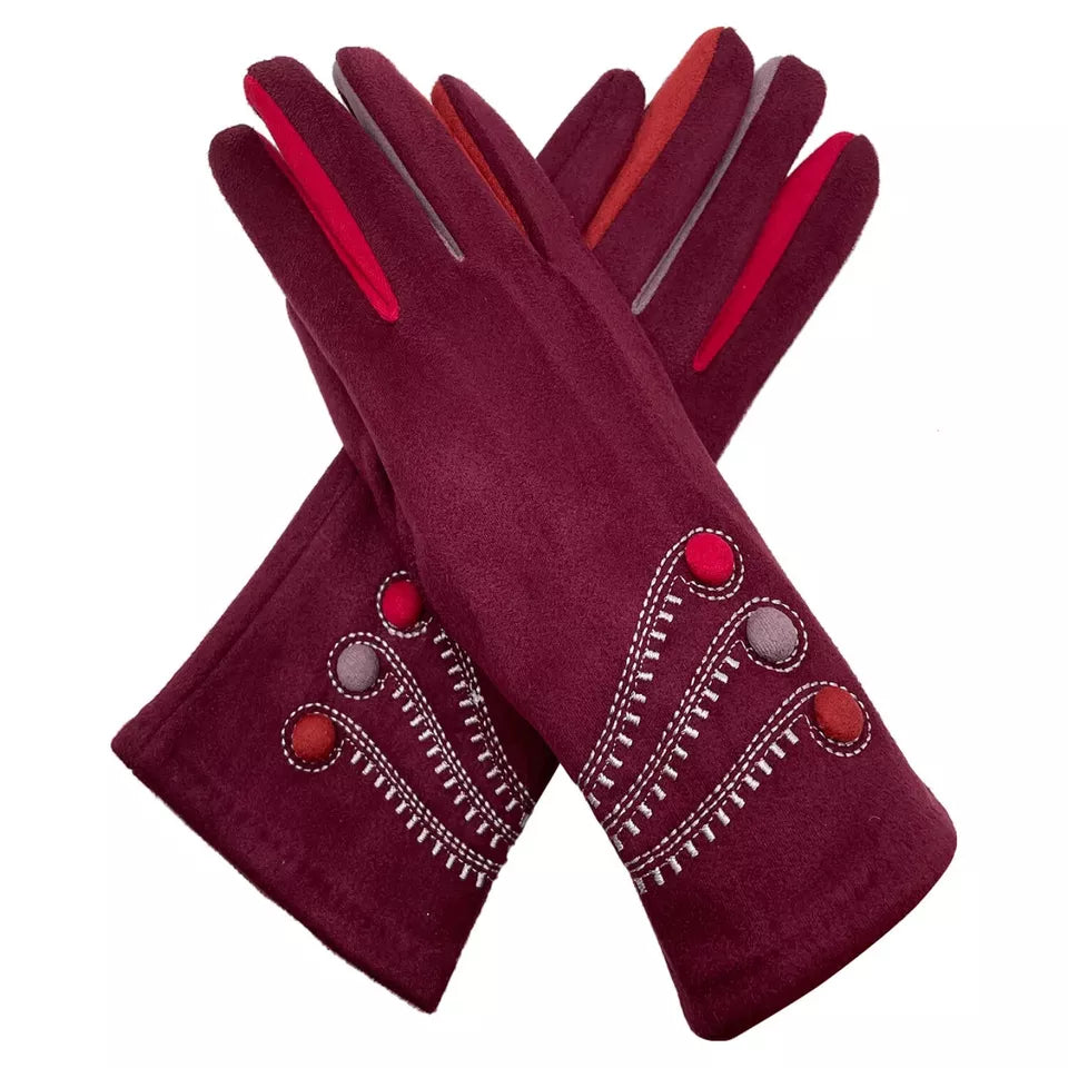 Women Winter Warm Thermal Cosy Gloves Fleece Lined Colourful Buttons Pattern Touch Screen Gloves