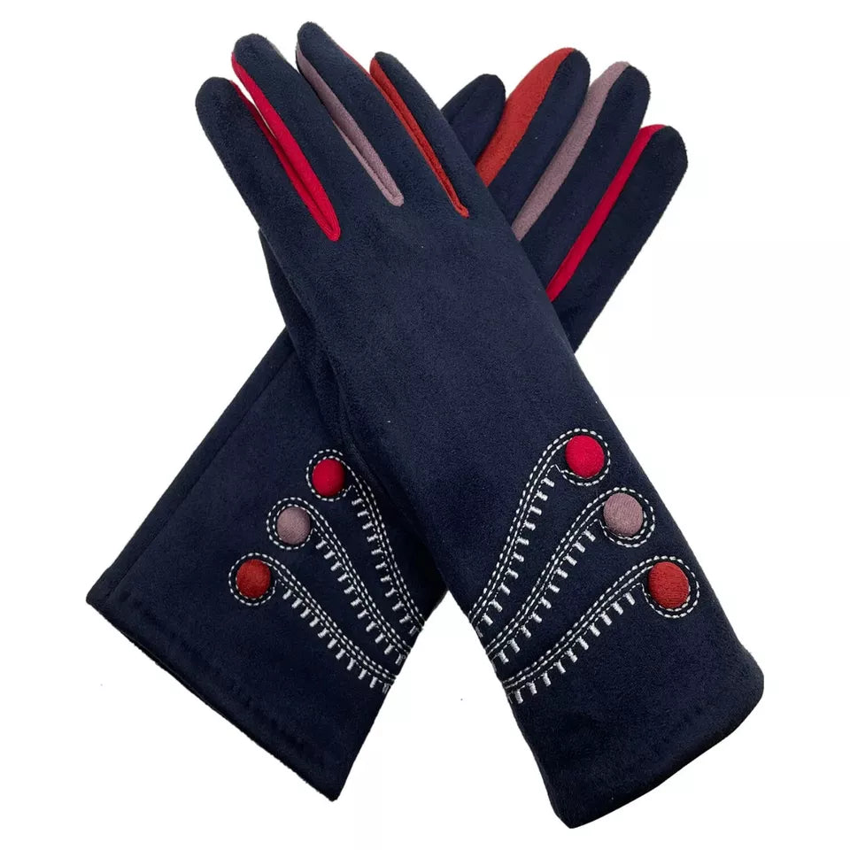 Women Winter Warm Thermal Cosy Gloves Fleece Lined Colourful Buttons Pattern Touch Screen Gloves