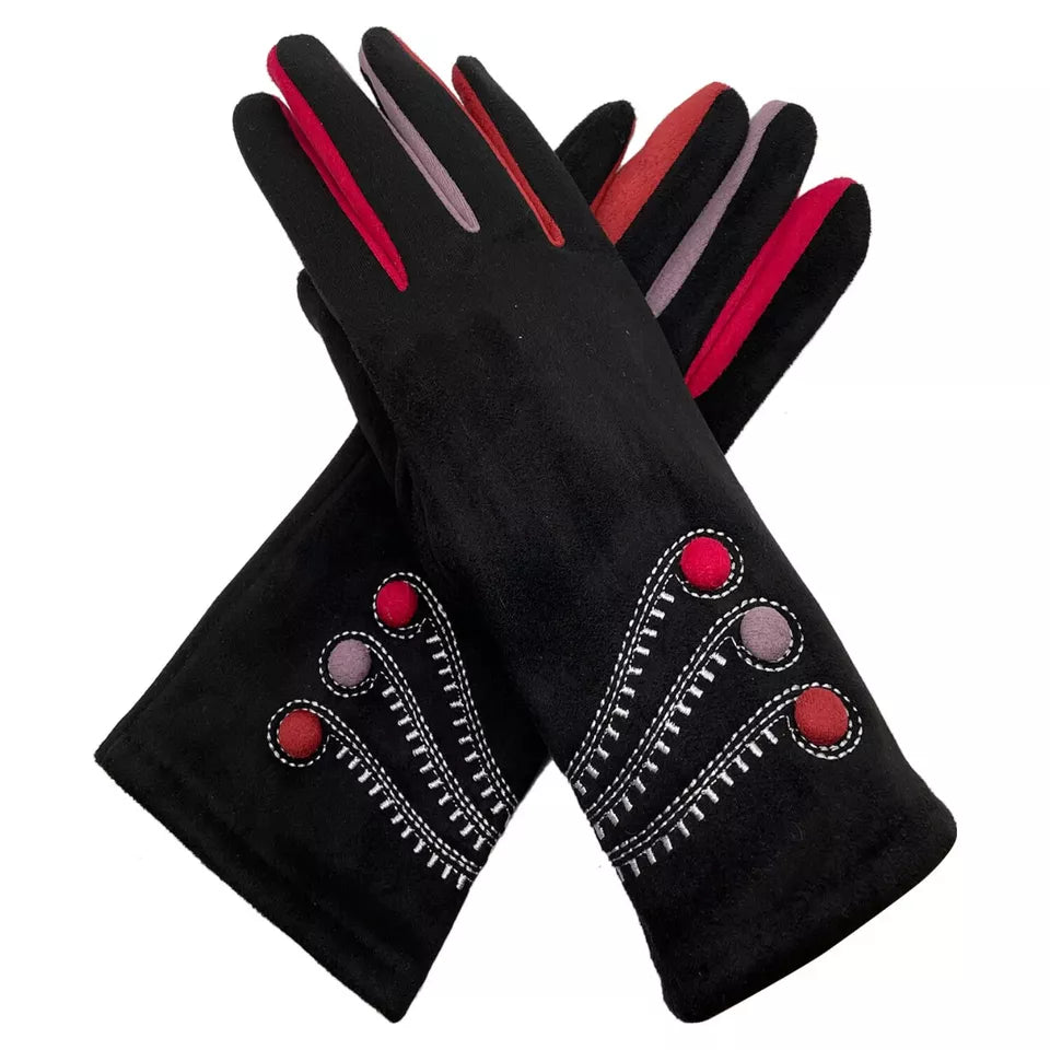 Women Winter Warm Thermal Cosy Gloves Fleece Lined Colourful Buttons Pattern Touch Screen Gloves