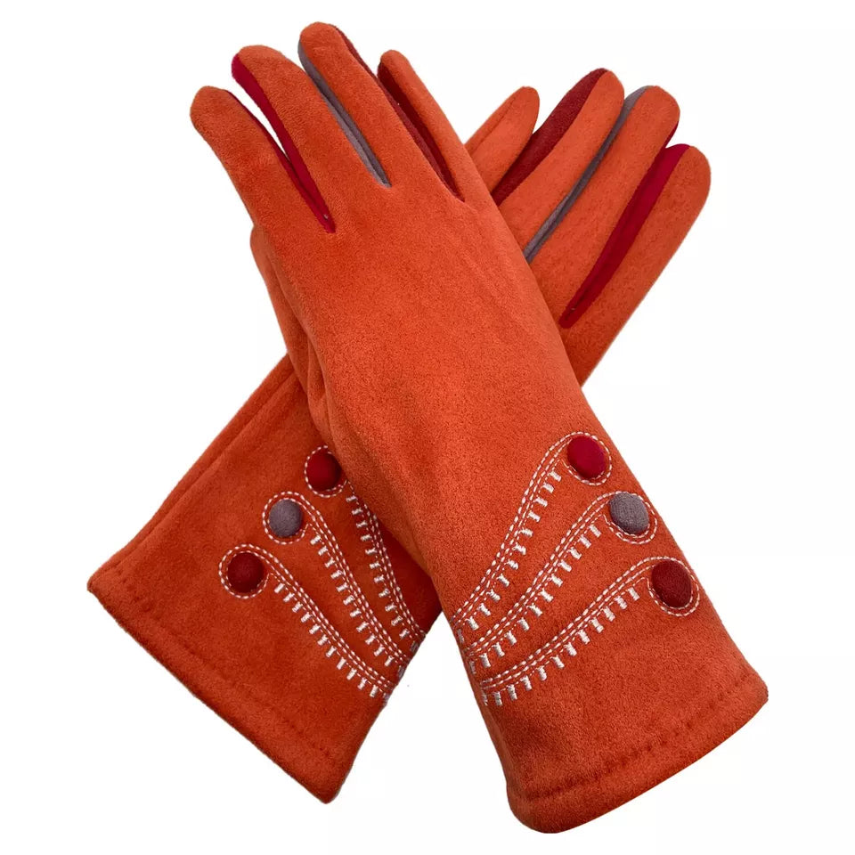 Women Winter Warm Thermal Cosy Gloves Fleece Lined Colourful Buttons Pattern Touch Screen Gloves