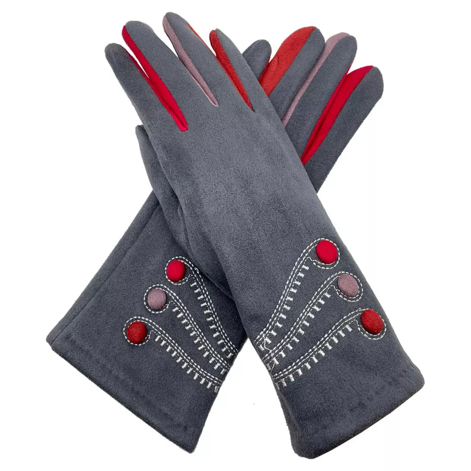 Women Winter Warm Thermal Cosy Gloves Fleece Lined Colourful Buttons Pattern Touch Screen Gloves