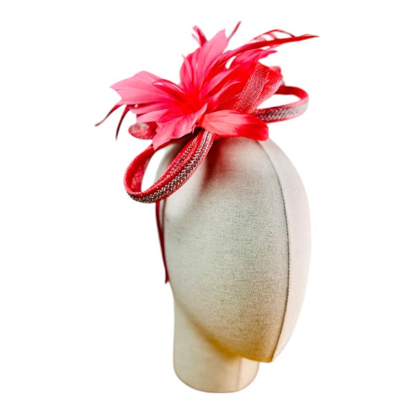 Small Flower Feather Hair Hat Fascinator Headband & Clip Diamante Looped Wedding Royal Ascot Race