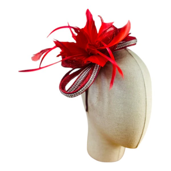 Small Flower Feather Hair Hat Fascinator Headband & Clip Diamante Looped Wedding Royal Ascot Race