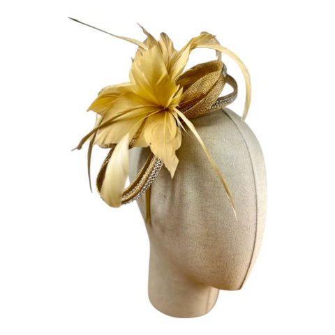 Small Flower Feather Hair Hat Fascinator Headband & Clip Diamante Looped Wedding Royal Ascot Race