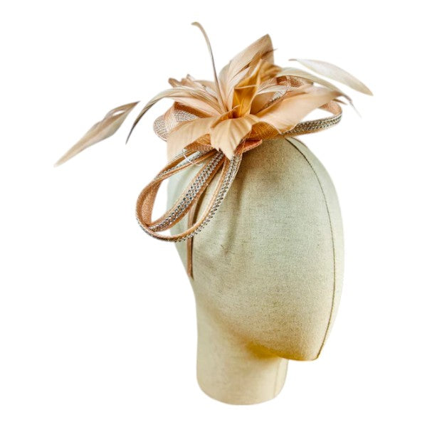 Small Flower Feather Hair Hat Fascinator Headband & Clip Diamante Looped Wedding Royal Ascot Race