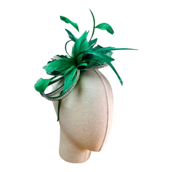 Small Flower Feather Hair Hat Fascinator Headband & Clip Diamante Looped Wedding Royal Ascot Race