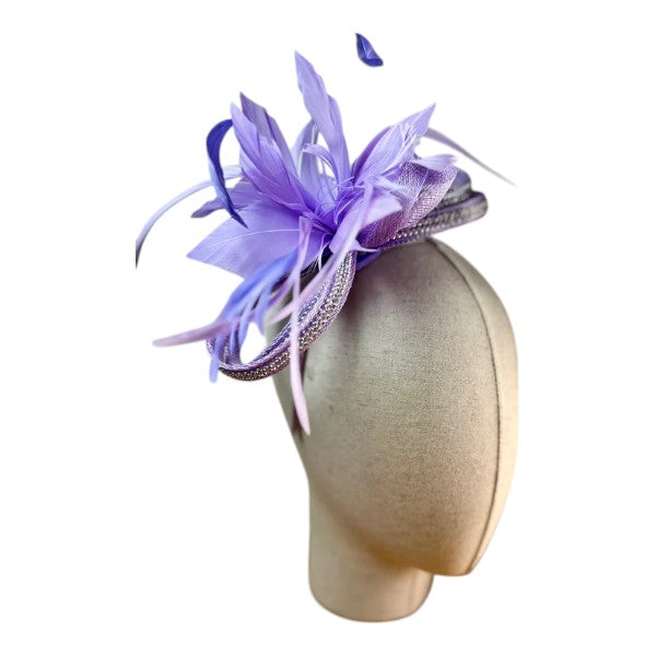 Small Flower Feather Hair Hat Fascinator Headband & Clip Diamante Looped Wedding Royal Ascot Race