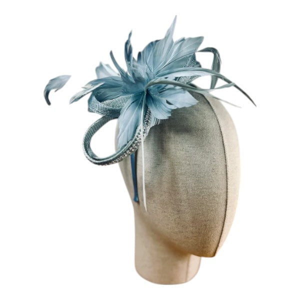 Small Flower Feather Hair Hat Fascinator Headband & Clip Diamante Looped Wedding Royal Ascot Race