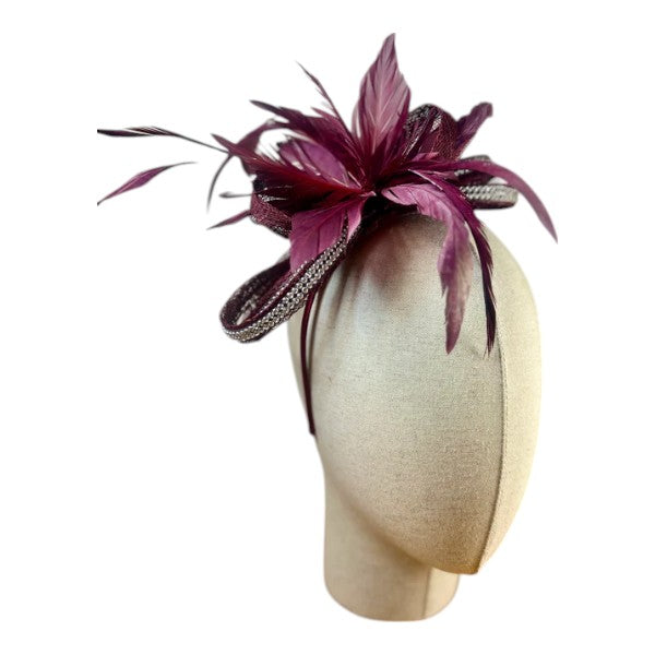 Small Flower Feather Hair Hat Fascinator Headband & Clip Diamante Looped Wedding Royal Ascot Race
