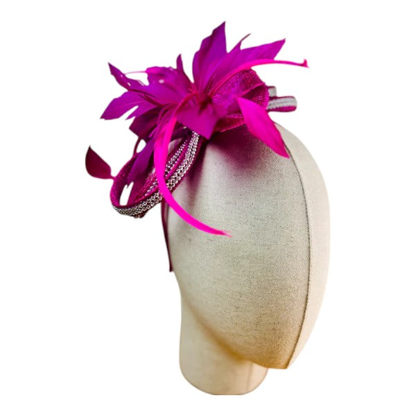 Small Flower Feather Hair Hat Fascinator Headband & Clip Diamante Looped Wedding Royal Ascot Race