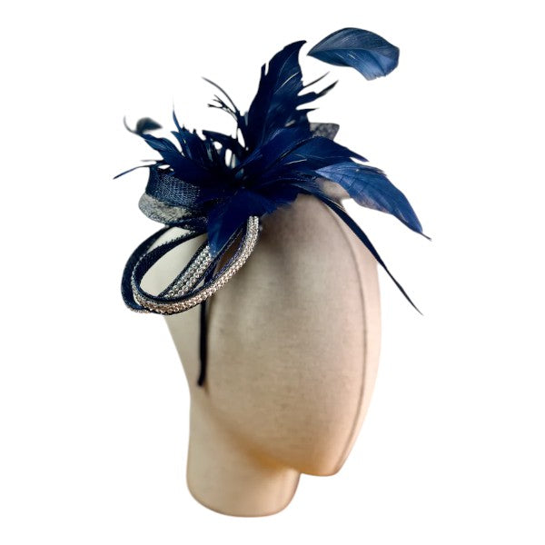 Small Flower Feather Hair Hat Fascinator Headband & Clip Diamante Looped Wedding Royal Ascot Race