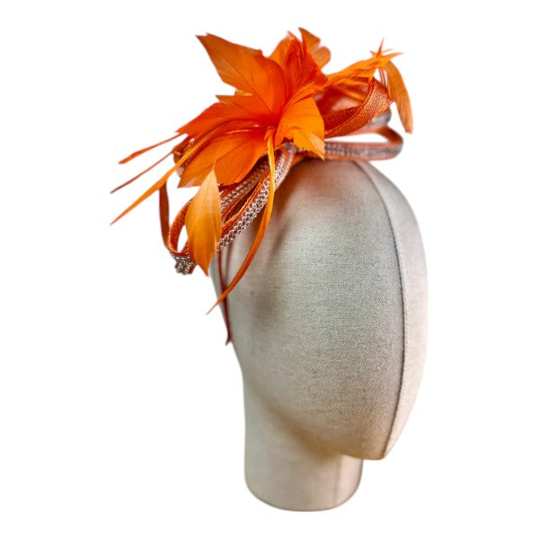 Small Flower Feather Hair Hat Fascinator Headband & Clip Diamante Looped Wedding Royal Ascot Race